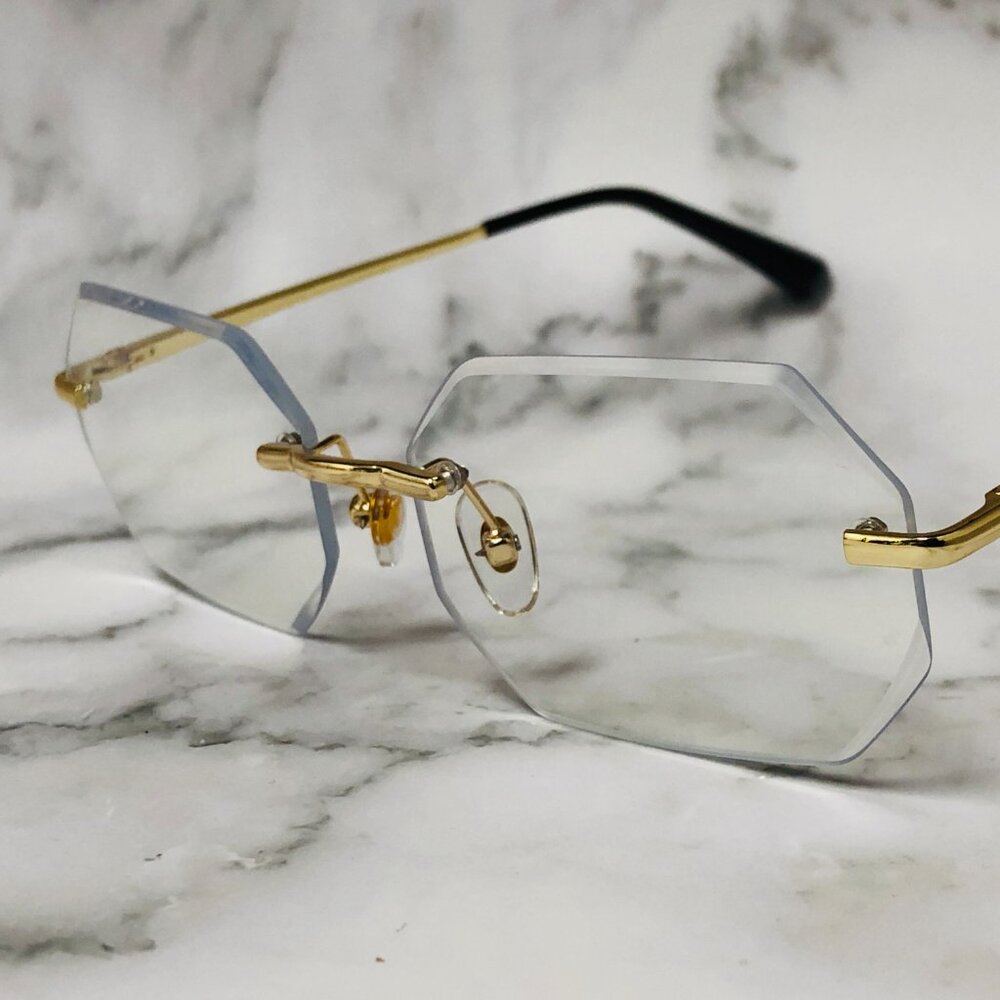 Men Women Sunglasses Clear‎ Lens Rimless Luxury Retro Shades Gold Metal Lentes